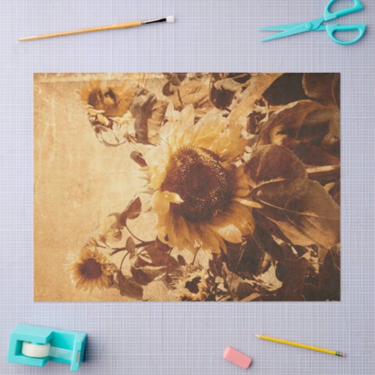 Giant zonnebloemen Sepia Decoupage Art Tissuepapier (Craft)