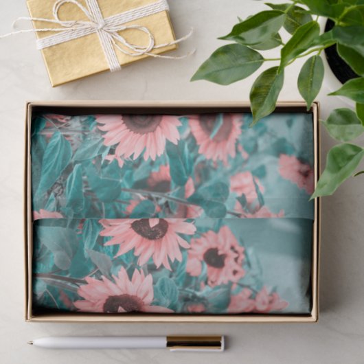 Giante zonnebloemen Roze Blauwgroen ontvlechtingsk Tissuepapier (Geschenk)