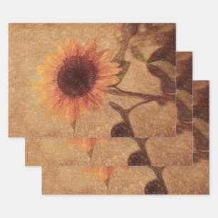 Giante  zonnebloemen Sepia Yellow Floral Art Inpakpapier Vel