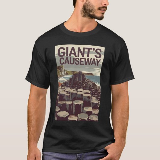 Giant's Causeway Ierland Illustratie Reiskunst T-shirt (Voorkant)