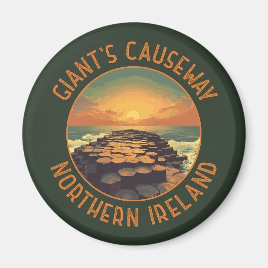 Giant's Causeway Ierland Retro Distressed Circle Magneet (Voorkant)