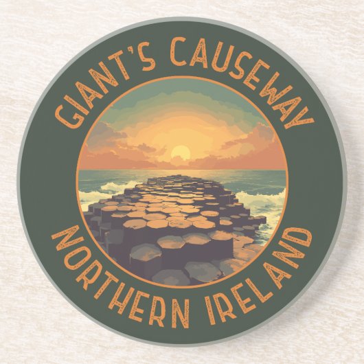 Giant's Causeway Ierland Retro Distressed Circle Zandsteen Onderzetter (Voorkant)