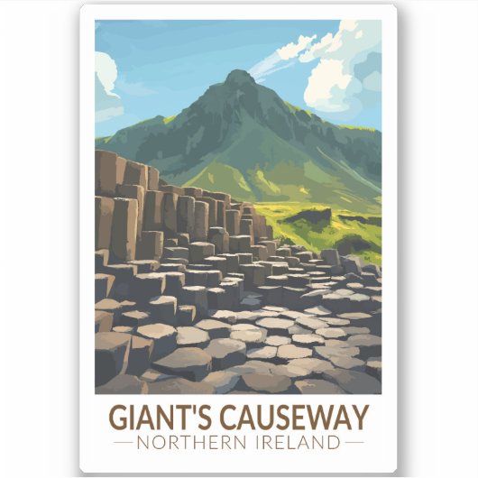 Giant's Causeway Noord-Ierland Illustratie Sticker (Voorkant)