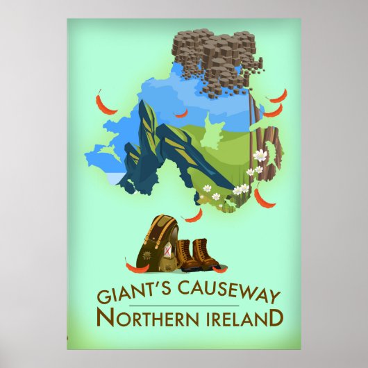Giants Causeway Northern Ireland Map Travel poster (Voorkant)