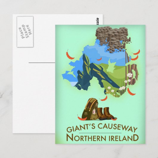 Giants Causeway Northern Ireland Map Travel poster Briefkaart (Voorkant / Achterkant)