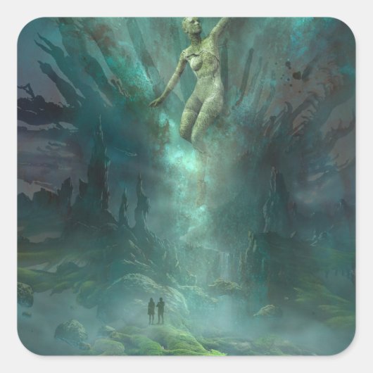 Giants in een buitenaardse dystopie vierkante sticker (Voorkant)
