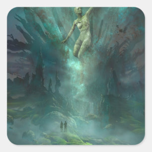 Giants in een buitenaardse dystopie vierkante sticker