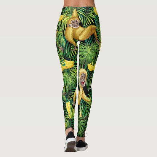 Gibbon apes in tropisch regenwoud Oerwoud bananen Leggings (Achterkant)