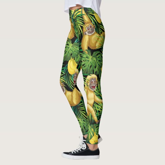 Gibbon apes in tropisch regenwoud Oerwoud bananen Leggings (Links)
