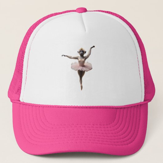 Gibbon balletdanser in een tutu, trucker pet (Voorkant)