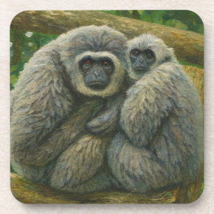 Gibbon Companions - Emotioneel wildlifeportret Bier Onderzetter