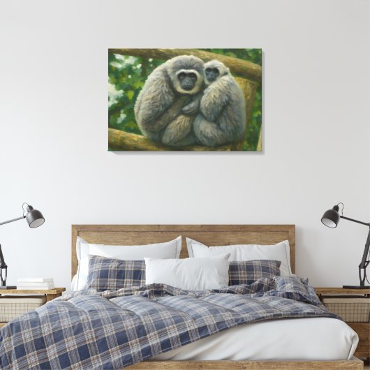 Gibbon Companions - Emotioneel wildlifeportret Canvas Afdruk (Insitu (Slaapkamer))