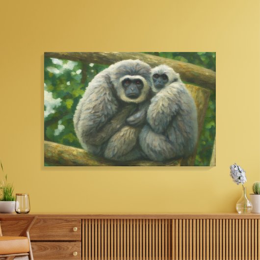 Gibbon Companions - Emotioneel wildlifeportret Canvas Afdruk (Insitu (Woonkamer))