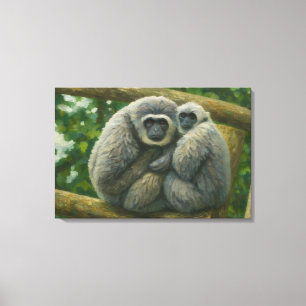 Gibbon Companions - Emotioneel wildlifeportret Canvas Afdruk