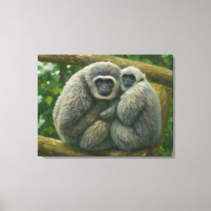 Gibbon Companions - Emotioneel wildlifeportret Canvas Afdruk