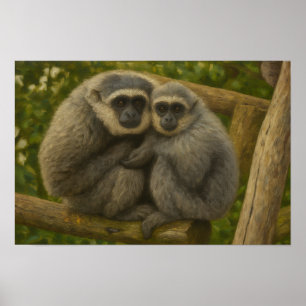 Gibbon Companions - Emotioneel wildlifeportret Poster