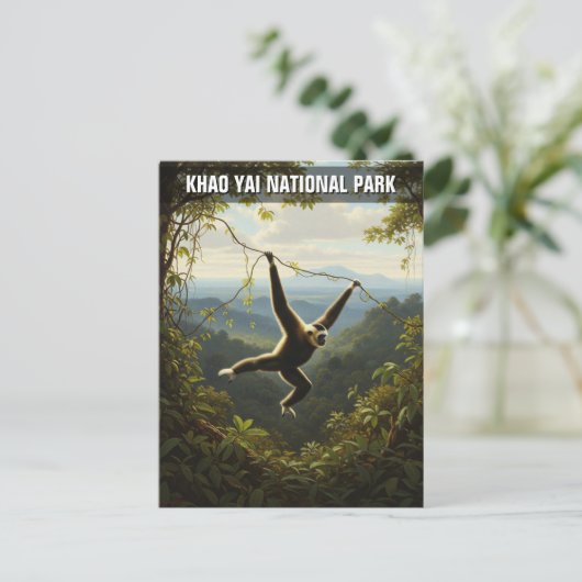 Gibbon in het Khao Yai National Park in Thailand Briefkaart (Staand voorkant)