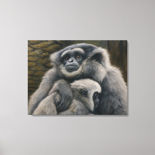 Gibbon Shelter - Emotioneel wildlife portret Canvas Afdruk (Voorkant)