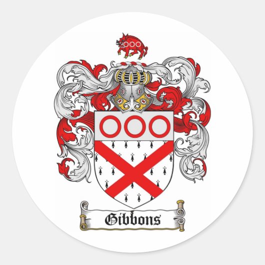 GIBBONS FAMILIE CREST - GIBBONS COAT WAPENS RONDE STICKER (Voorkant)
