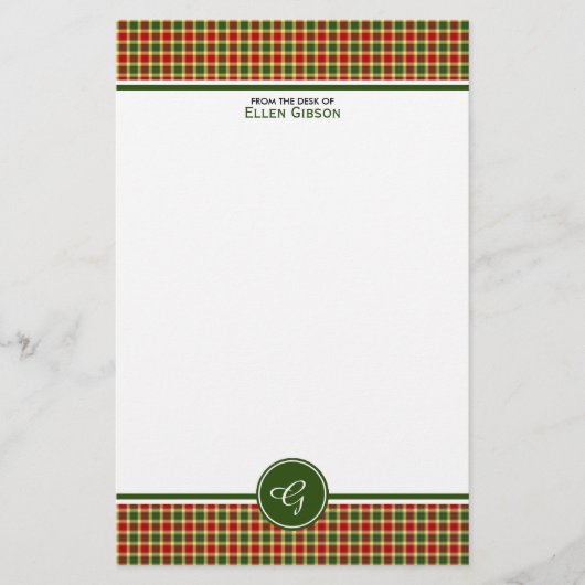 Gibbs Clan Tartan Rood en Geel Plaid Monogram Briefpapier (Voorkant)