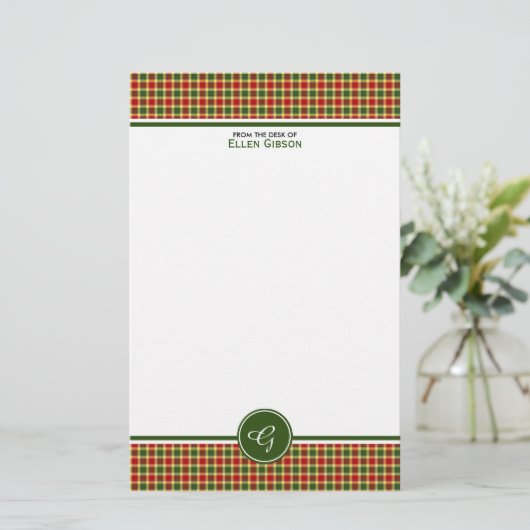 Gibbs Clan Tartan Rood en Geel Plaid Monogram Briefpapier (Staand voorkant)