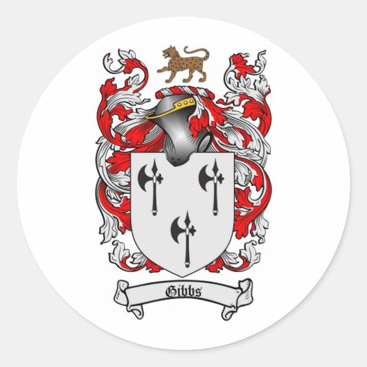 GIBBS FAMILY CREST - GIBBS COAT OF ARMS RONDE STICKER (Voorkant)