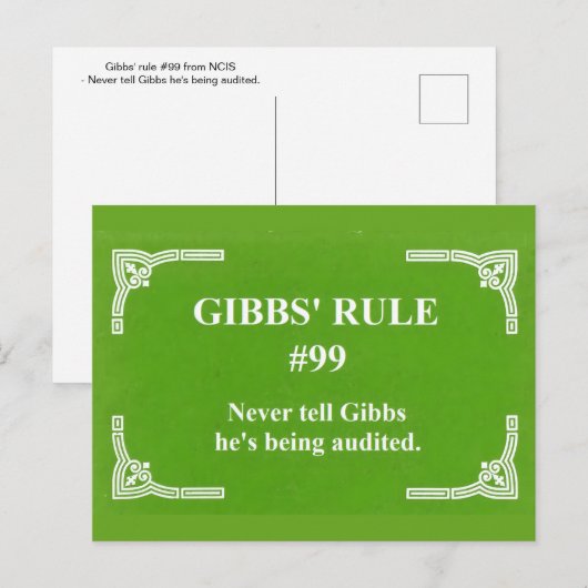 Gibbs' regel 99 briefkaart (Voorkant / Achterkant)