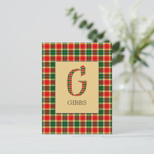 Gibbs Tartan Monogram G Briefkaart (Staand voorkant)