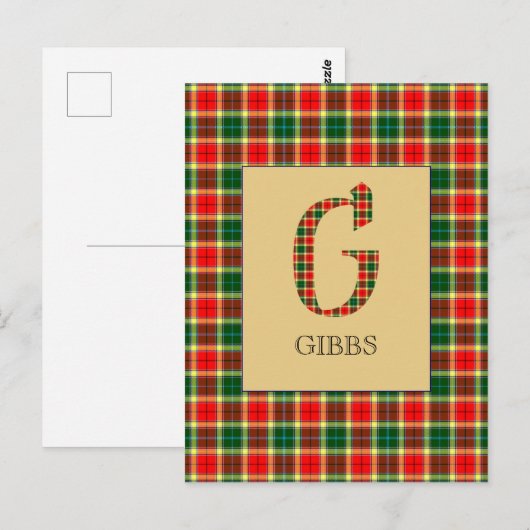 Gibbs Tartan Monogram G Briefkaart (Voorkant / Achterkant)