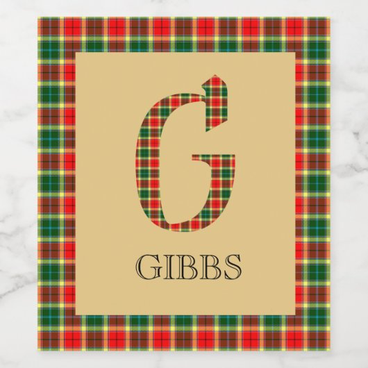 Gibbs Tartan Monogram G Wijn Etiket (Enkel label)