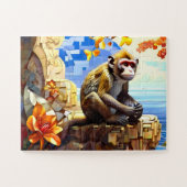 Gibraltar aap zit op rotsen in Spanje Legpuzzel (Horizontaal)