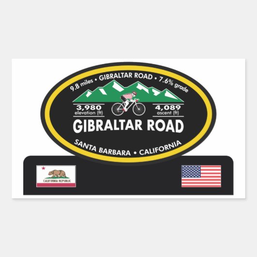 GIBRALTAR ROAD - SANTA BARBARA, CA - "OVALE TROFEE RECHTHOEKIGE STICKER (Voorkant)