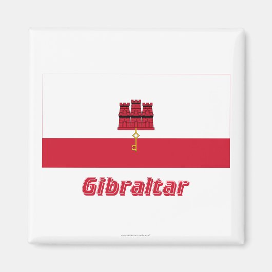 Gibraltar Vlag met naam Magneet (Voorkant)