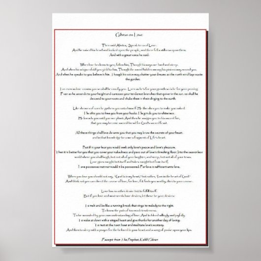Gibran On Love Poster (Voorkant)