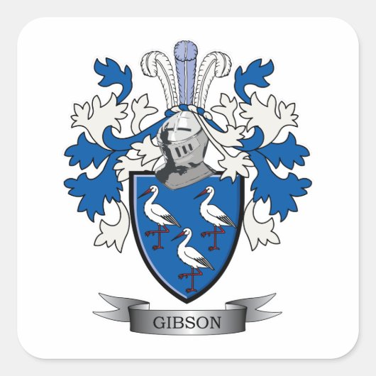 Gibson Family Crest Coat of Arms Vierkante Sticker (Voorkant)