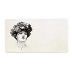 Gibson Girl Edwardian Retro Woman Portret Etiket