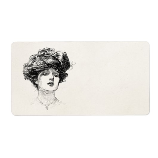  Gibson Girl Edwardian Retro Woman Portret Etiket (Voorkant)