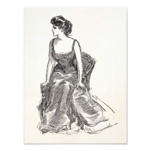 Gibson Girl Edwardian Retro Woman Portret Foto Afdruk