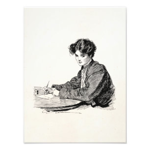 Gibson Girl Edwardian Woman Schrijfbrief Foto Afdruk