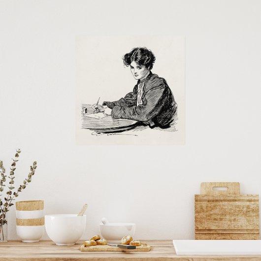  Gibson Girl Edwardian Woman Schrijfbrief Poster (Keuken)