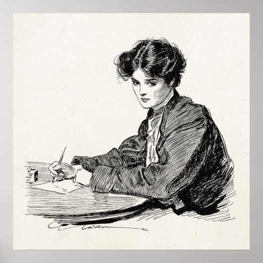  Gibson Girl Edwardian Woman Schrijfbrief Poster (Voorkant)