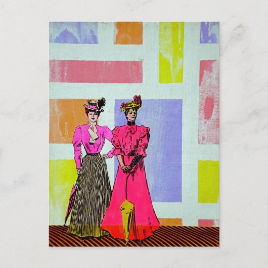 Gibson Girls in een Mondriaan Pattern Briefkaart (Voorkant)