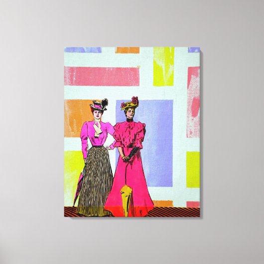 Gibson Girls in een Mondriaan Pattern Canvas Afdruk (Voorkant)