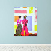 Gibson Girls in een Mondriaan Pattern Canvas Afdruk (Insitu (Houten vloer))