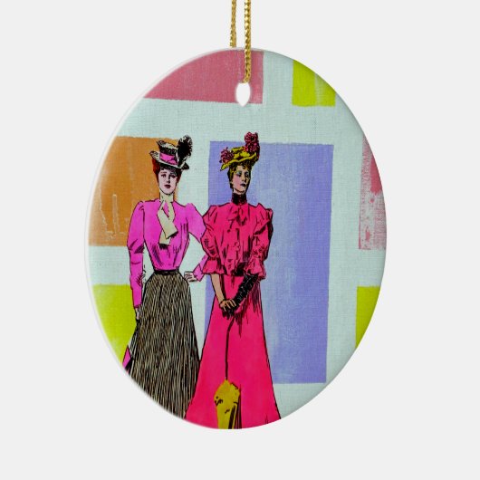 Gibson Girls in een Mondriaan Pattern Keramisch Ornament (Rechts)