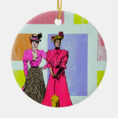 Gibson Girls in een Mondriaan Pattern Keramisch Ornament (Voorkant)