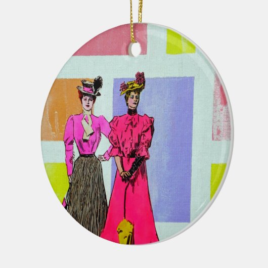 Gibson Girls in een Mondriaan Pattern Keramisch Ornament (Links)