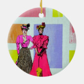 Gibson Girls in een Mondriaan Pattern Keramisch Ornament (Achterkant)