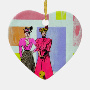 Gibson Girls in een Mondriaan Pattern Keramisch Ornament