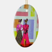 Gibson Girls in een Mondriaan Pattern Keramisch Ornament (Rechts)